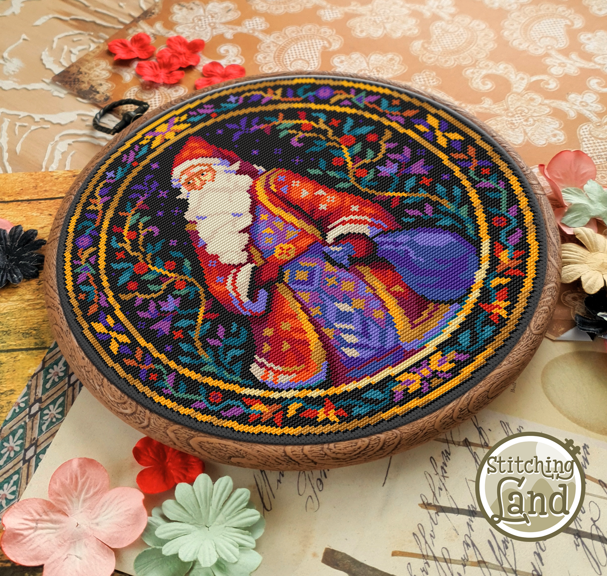 Art Nouveau Santa Cross Stitch Pattern