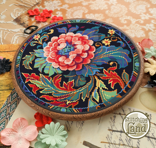 Art Nouveau Scarlet Flower Cross Stitch Pattern