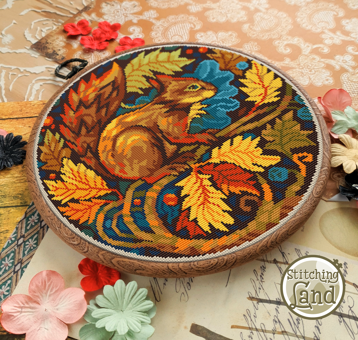 Art Nouveau Squirrel II Cross Stitch Pattern