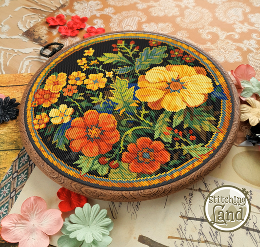 Art Nouveau Wildflower Bouquet Cross Stitch Pattern