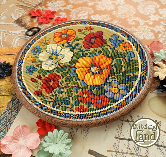 Art Nouveau Wildflower Bouquet II Cross Stitch Pattern