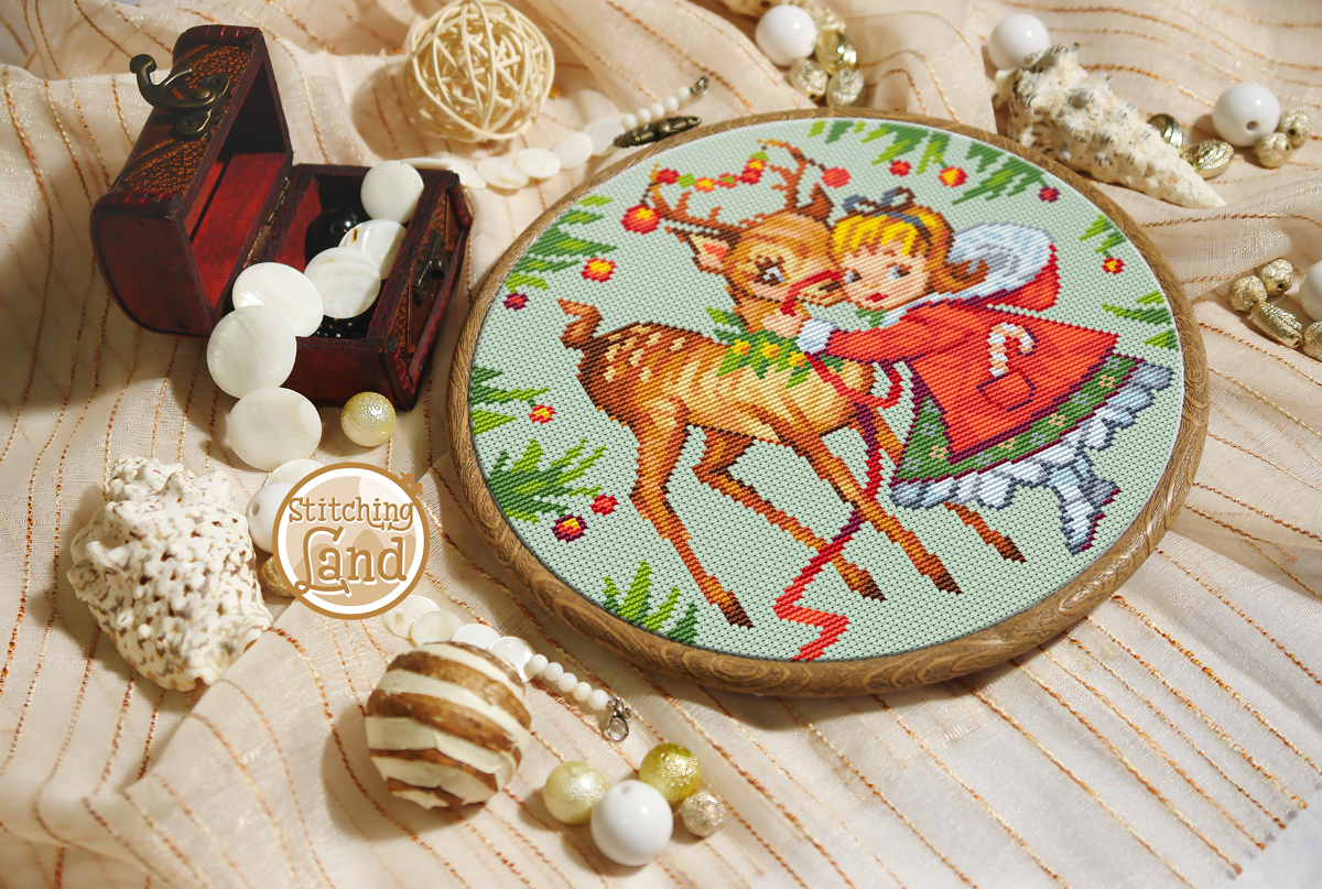 Girl & Deer Cross Stitch Pattern