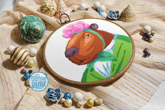 Mrs. Capybara Cross Stitch Pattern