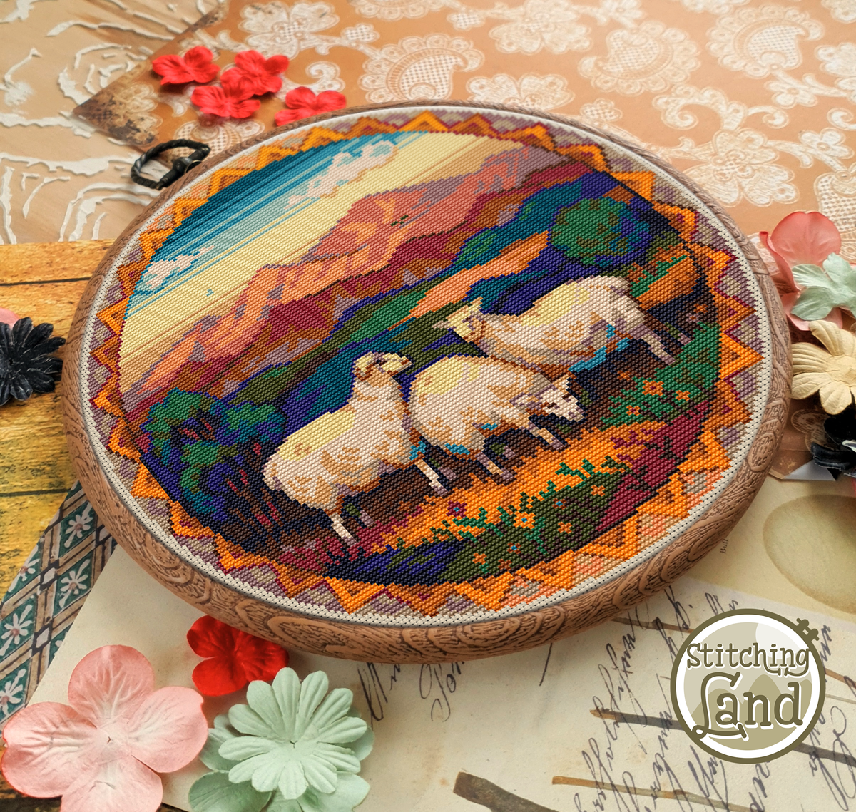 Pastoral Sheep Cross Stitch Pattern