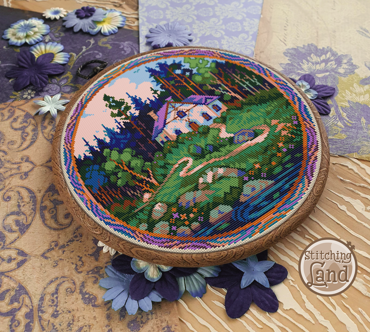 Pond House Cross Stitch Pattern