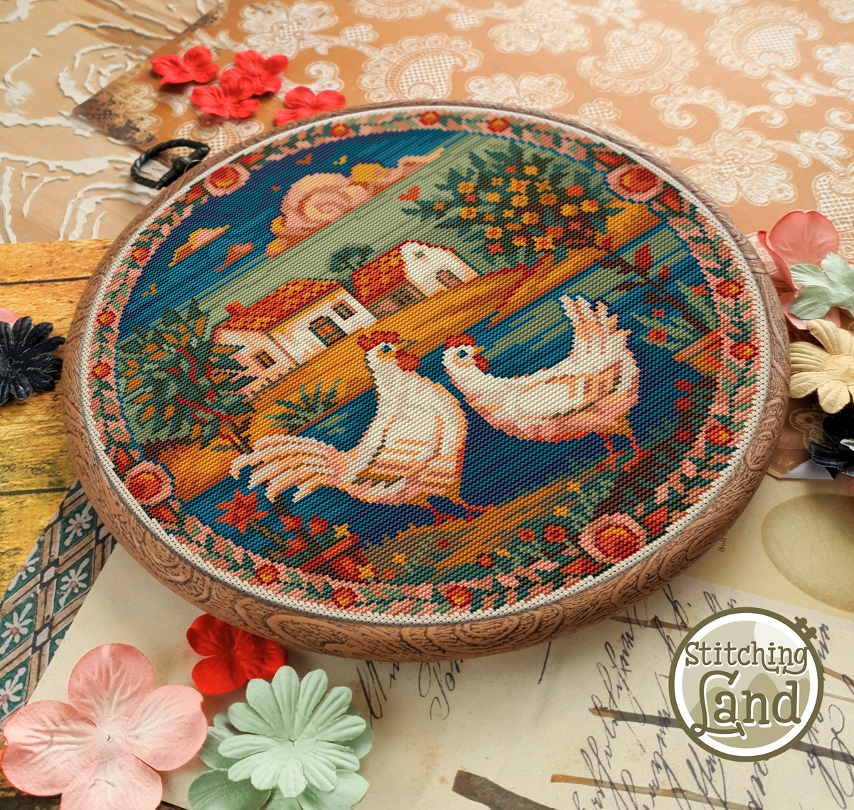 Rooster & Hen Cross Stitch Pattern