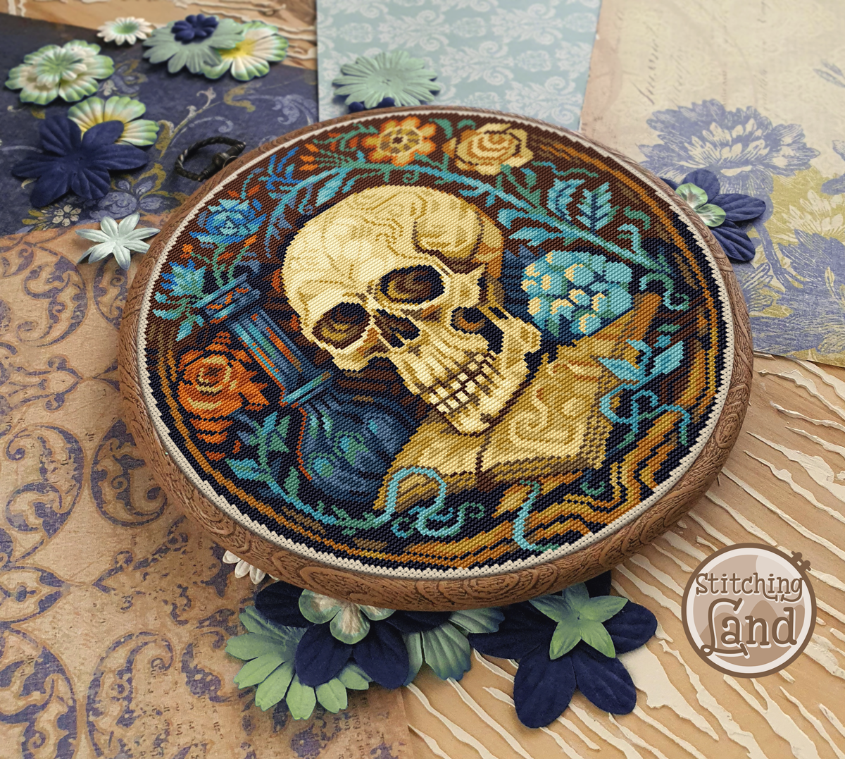 Rust Scull Pattern Still Life & Scull Cross Stitch Pattern – Stitchingland