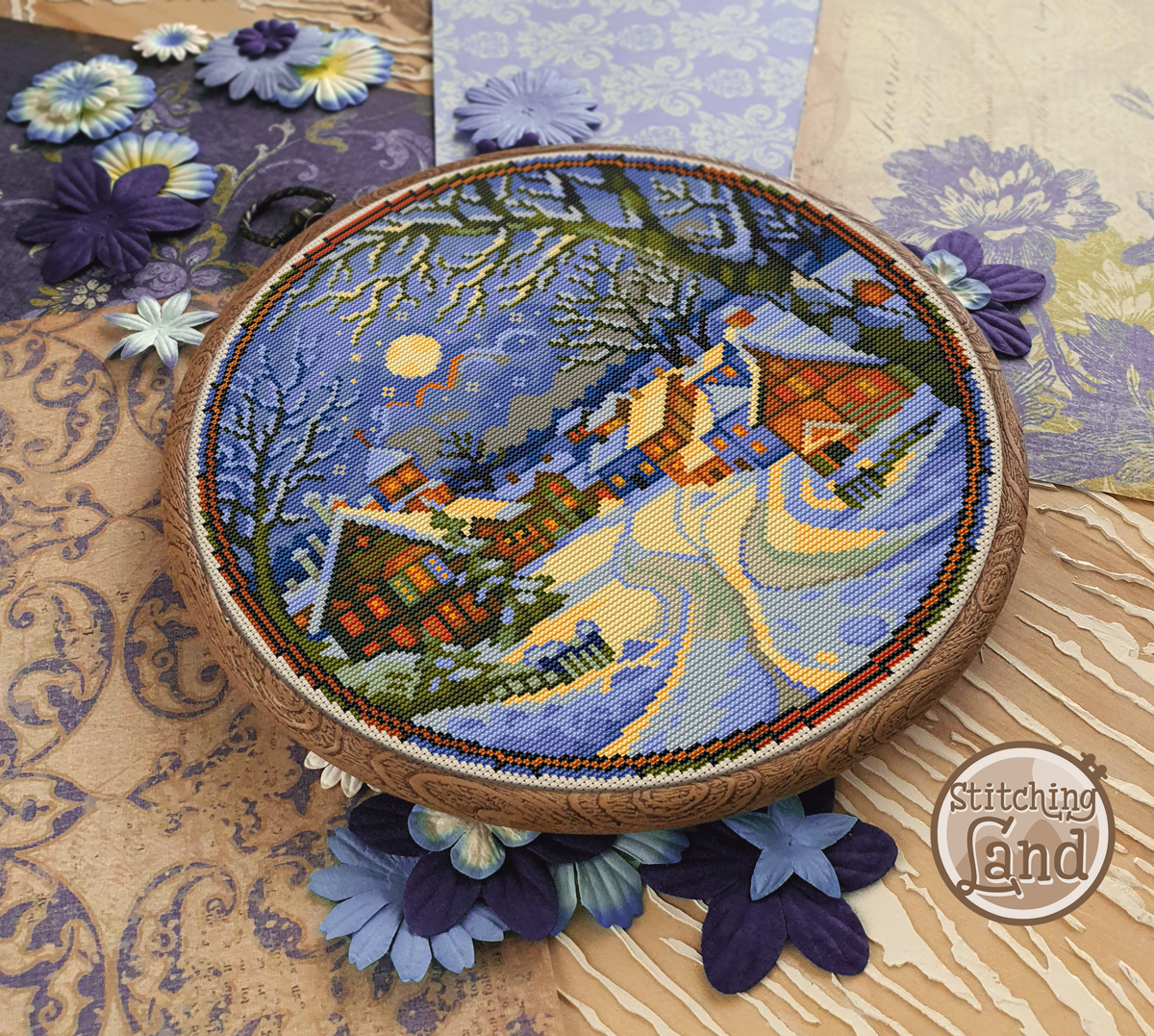 Winter Town Night III Cross Stitch Pattern