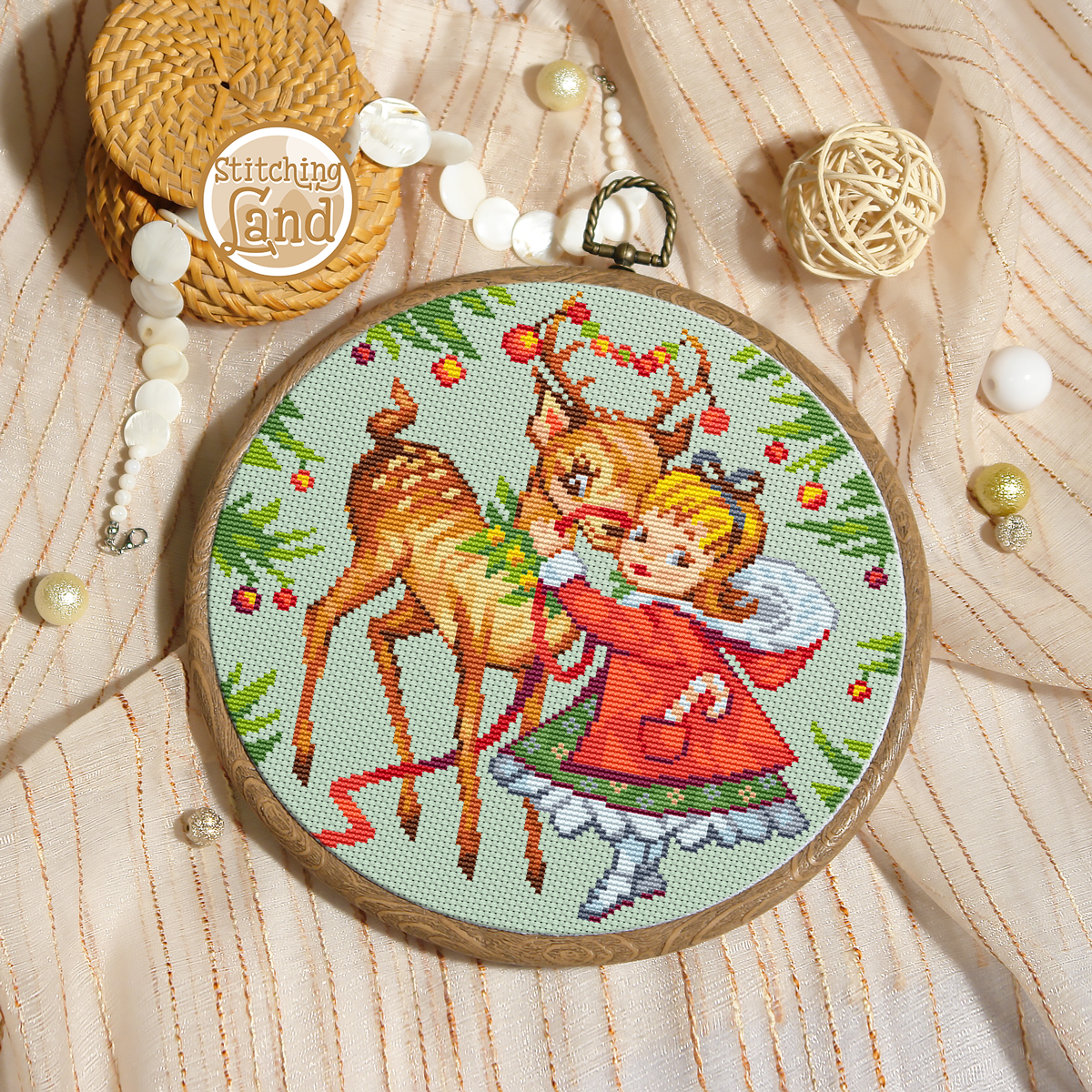 Girl & Deer Cross Stitch Pattern