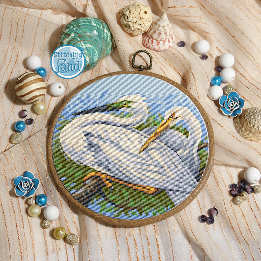 Great White Egret Cross Stitch Pattern