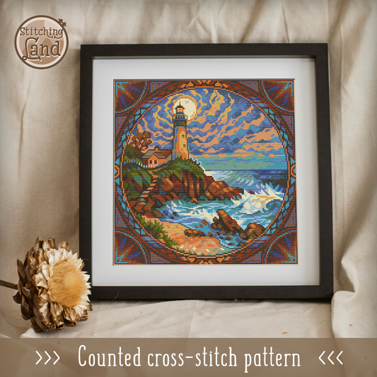 Art Nouveau Lighthouse VII Cross Stitch Pattern Square