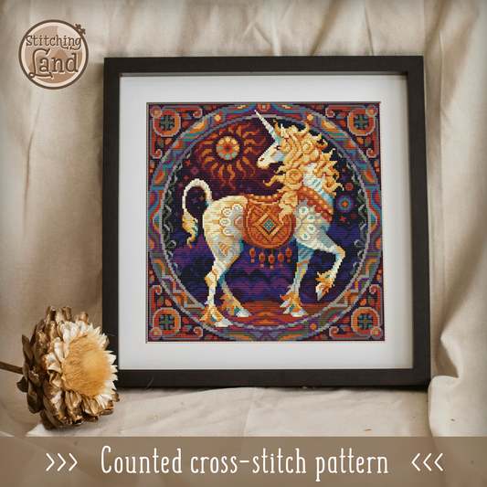 Art Nouveau Unicorn Cross Stitch Pattern Square
