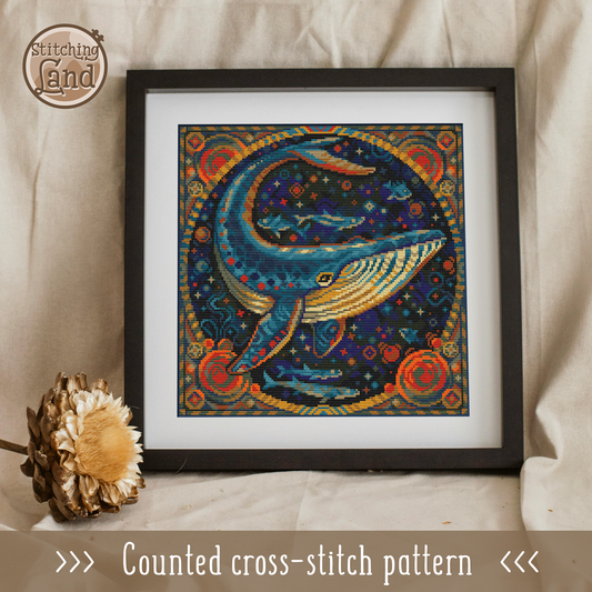 Art Nouveau Whale Cross Stitch Pattern Square