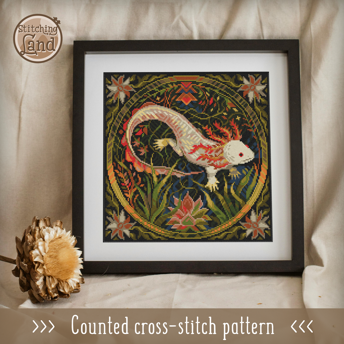 Axolotl Cross Stitch Pattern Square