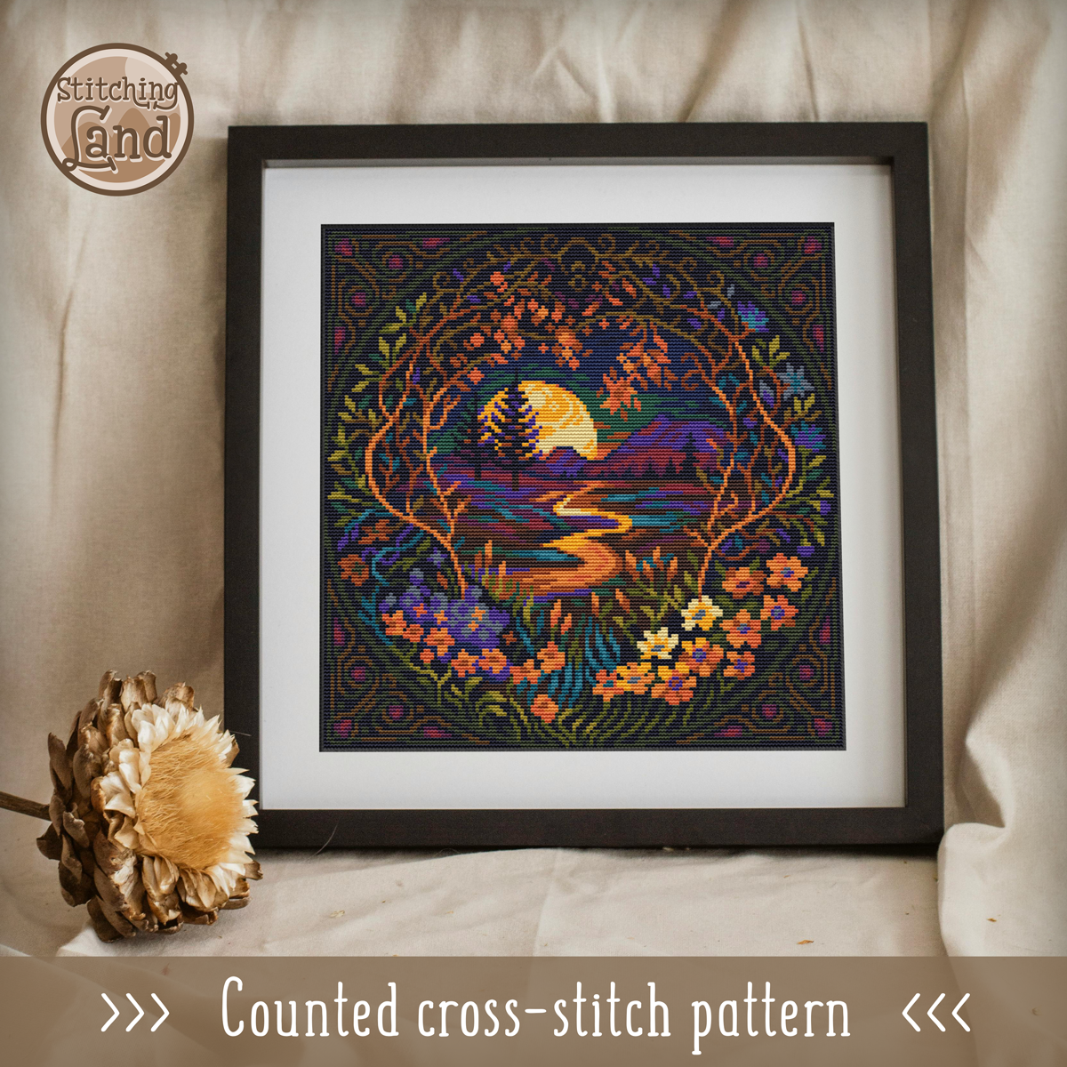 Dawn Over Mountains Cross Stitch Pattern Square