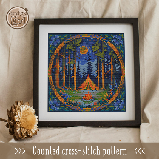 Forest Night Cross Stitch Pattern Square