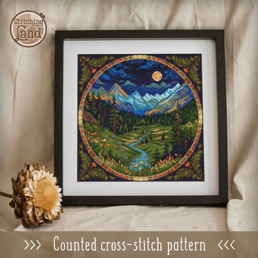 Night Valley Cross Stitch Pattern Square
