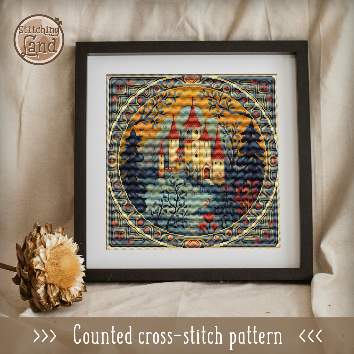 Woodland Castle Cross Stitch Pattern Square