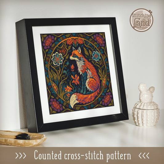 Art Nouveau Fox Cross Stitch Pattern Square