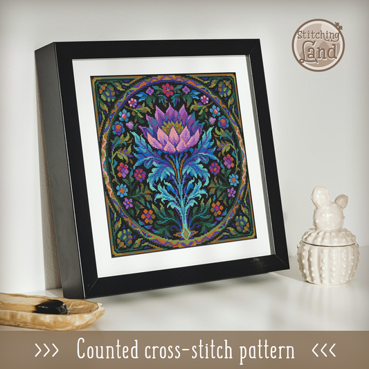 Art Nouveau Purple Flower Cross Stitch Pattern Square