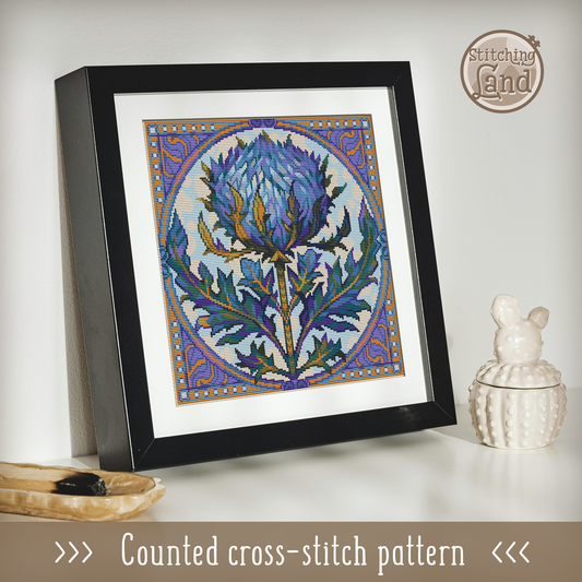Art Nouveau Thistle Cross Stitch Pattern Square