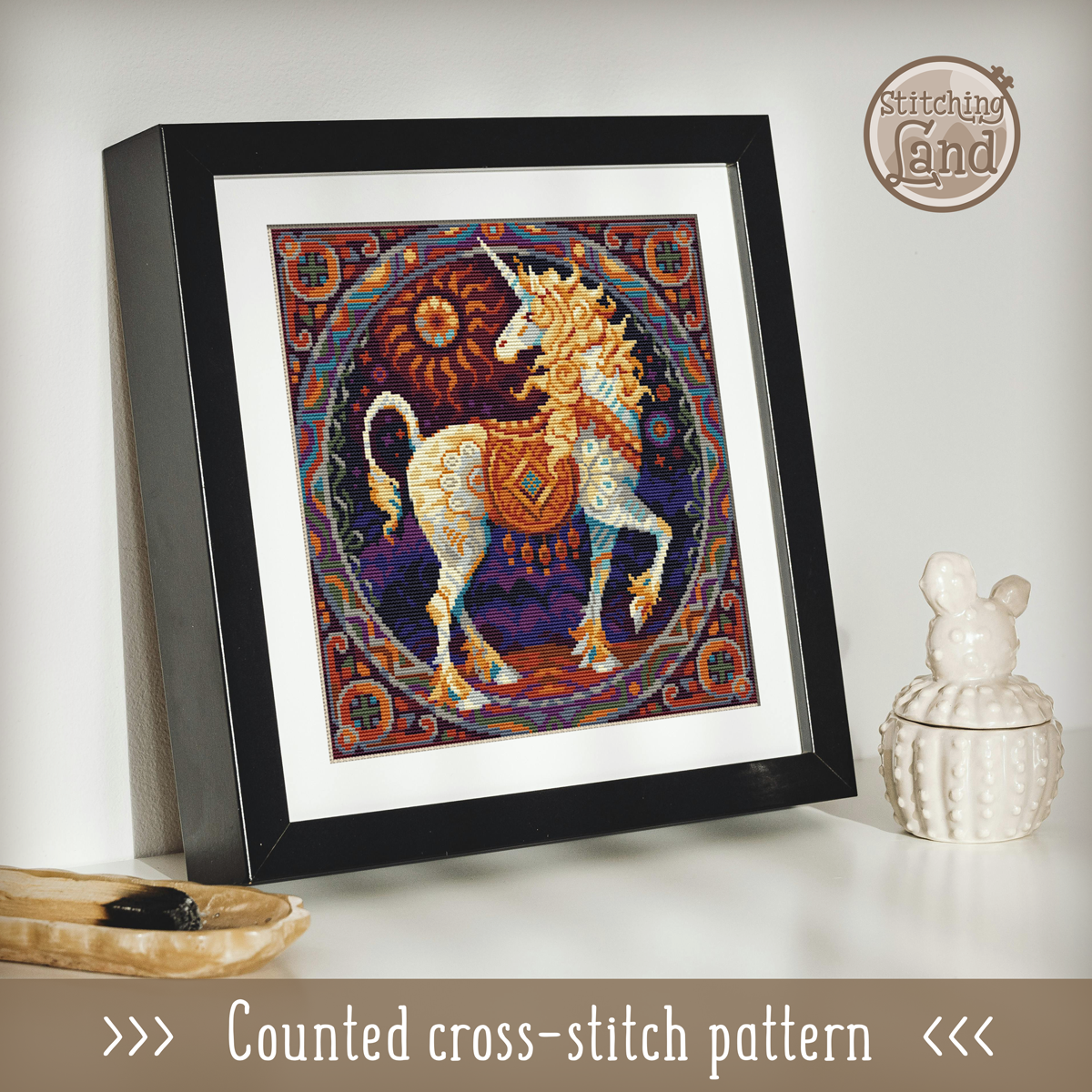 Art Nouveau Unicorn Cross Stitch Pattern Square