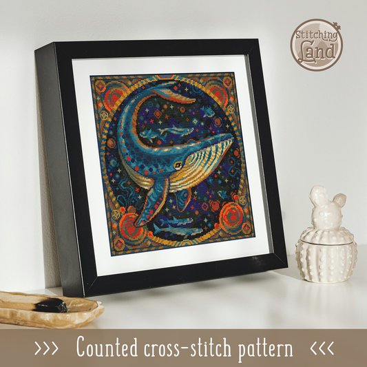 Art Nouveau Whale Cross Stitch Pattern Square