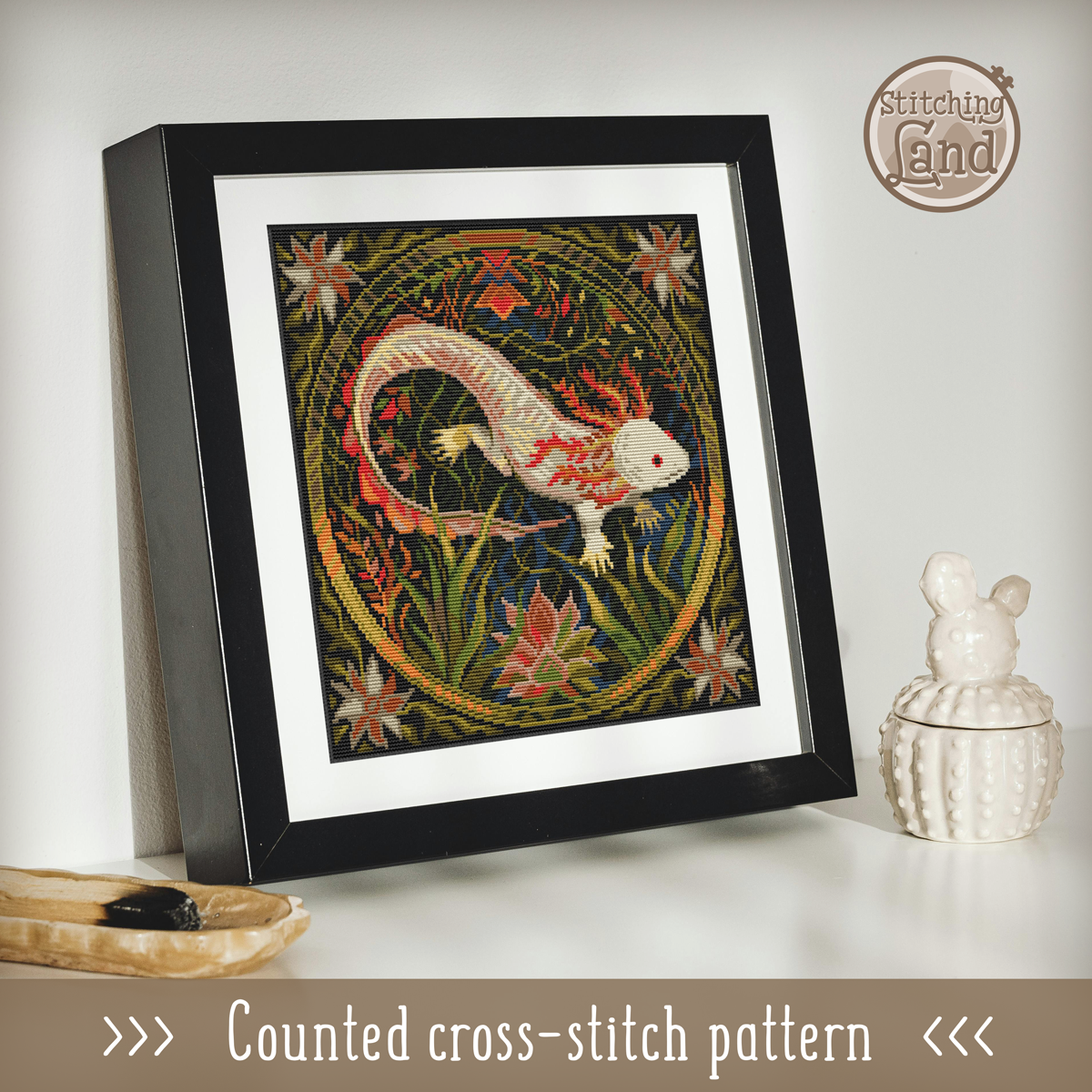 Axolotl Cross Stitch Pattern Square
