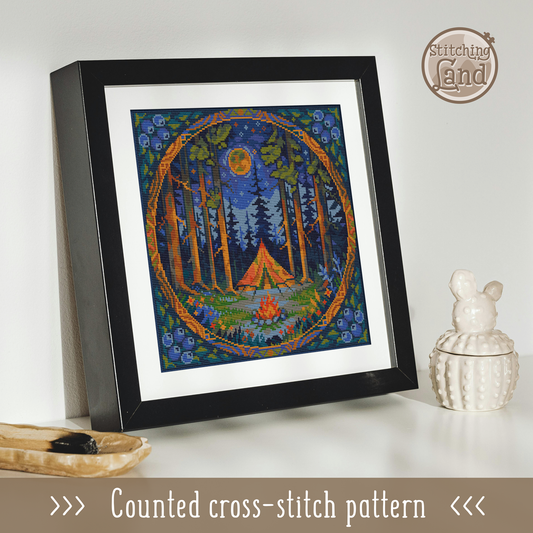 Forest Night Cross Stitch Pattern Square