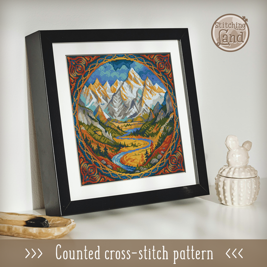 Mountain Valley Cross Stitch Pattern Square
