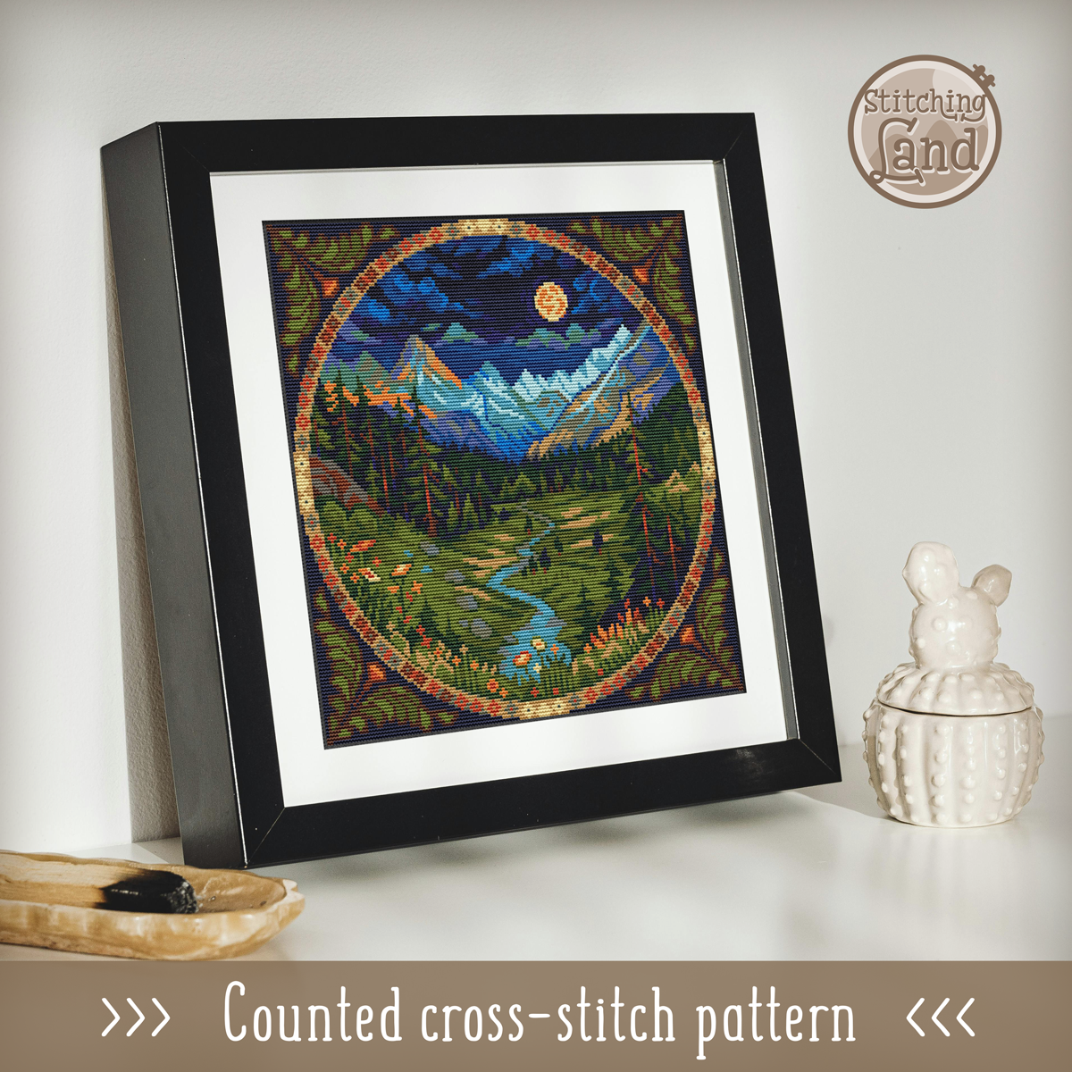 Night Valley Cross Stitch Pattern Square