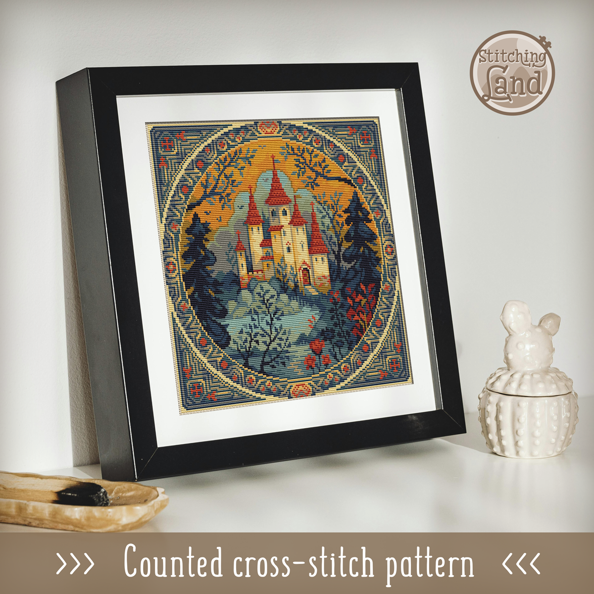 Woodland Castle Cross Stitch Pattern Square