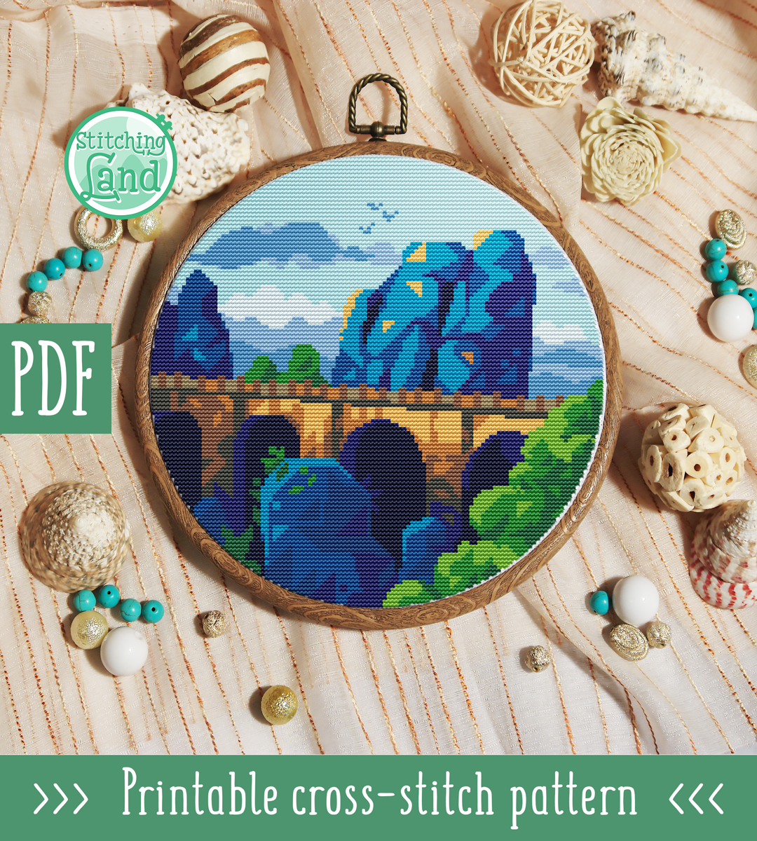 Bastei Bridge Castle Cross Stitch Pattern