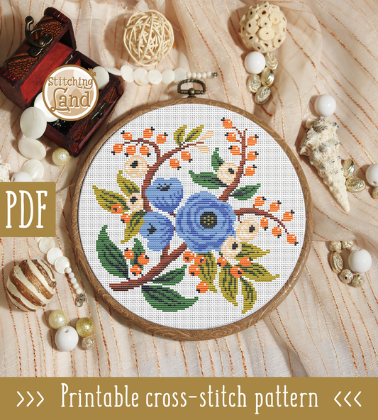 Blue Flowers Cross Stitch Pattern