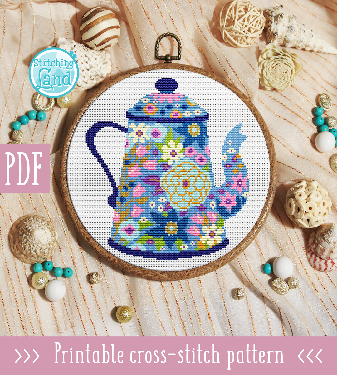 Blue Teapot Cross Stitch Pattern