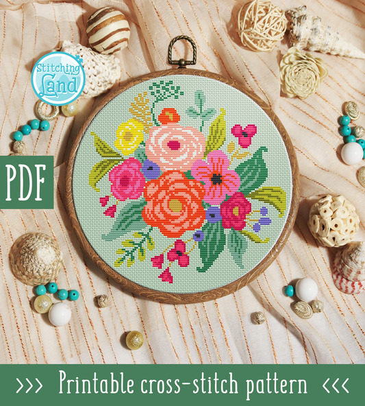 Bouquet Flowers Cross Stitch Pattern