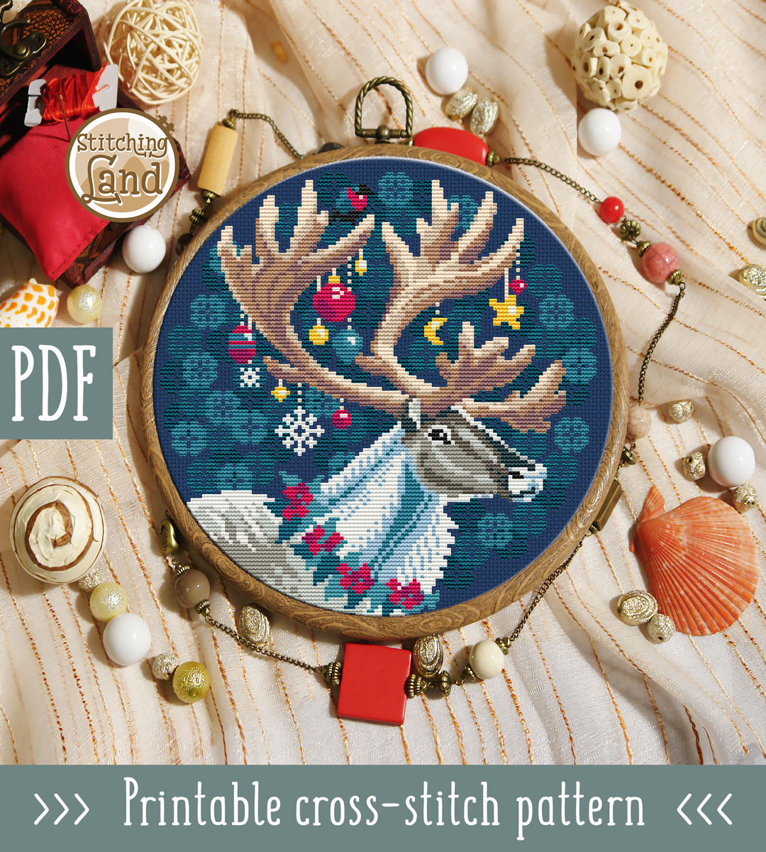 Christmas Deer II Cross Stitch Pattern