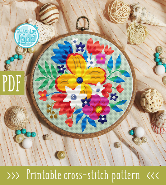 Colorful Bouquet Cross Stitch Pattern
