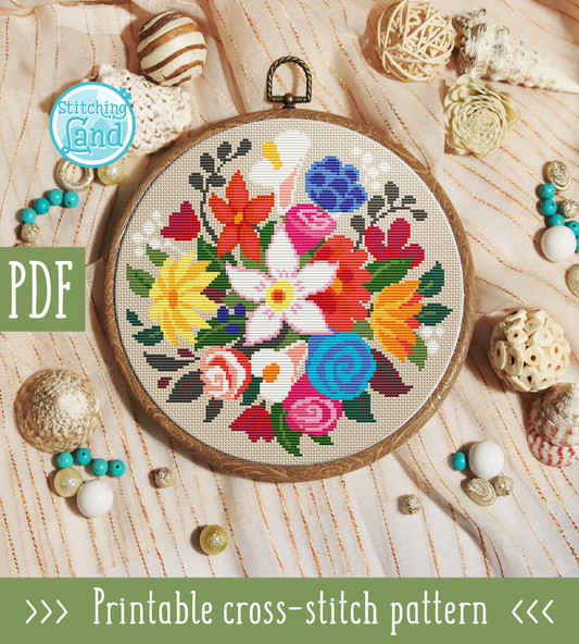 Colorful Bouquet II Cross Stitch Pattern