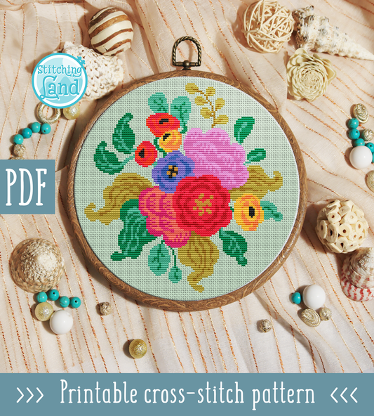 Colorful Bouquet III Cross Stitch Pattern