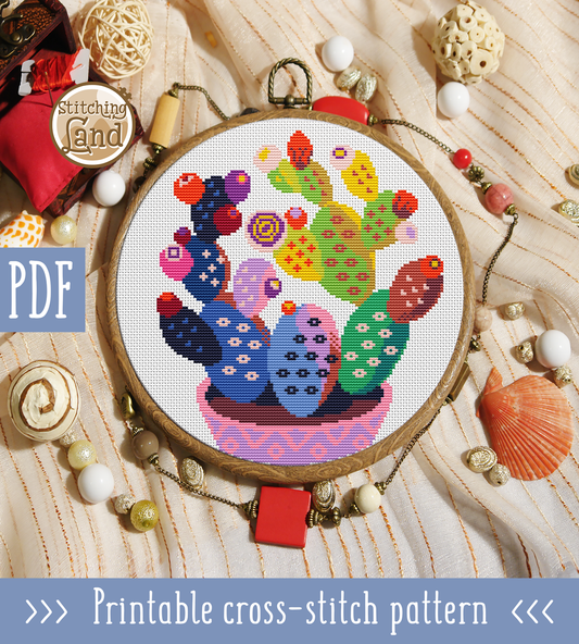 Colorful Cactus III Cross Stitch Pattern
