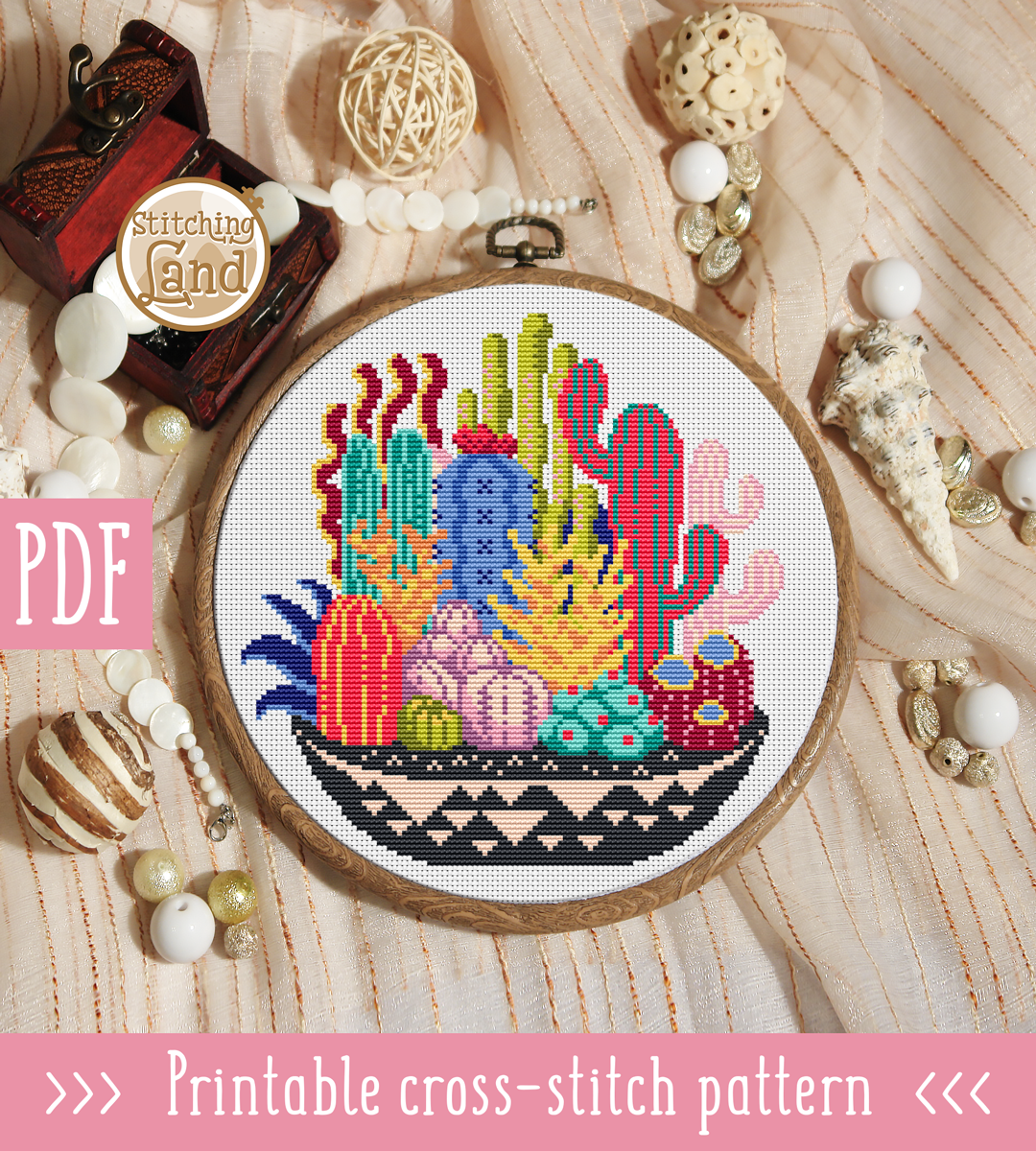 Colorful Cactuses Cross Stitch Pattern