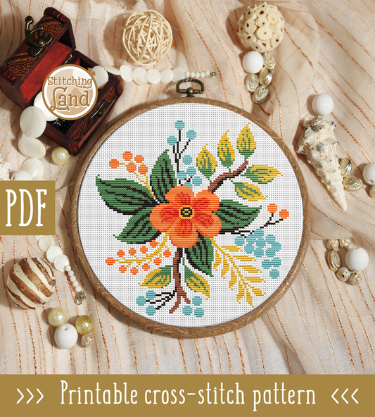 Orange Flower Cross Stitch Pattern