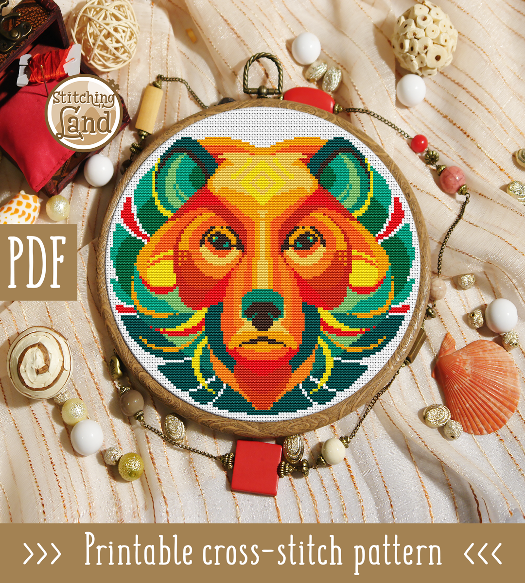 Golden Bear Cross Stitch Pattern