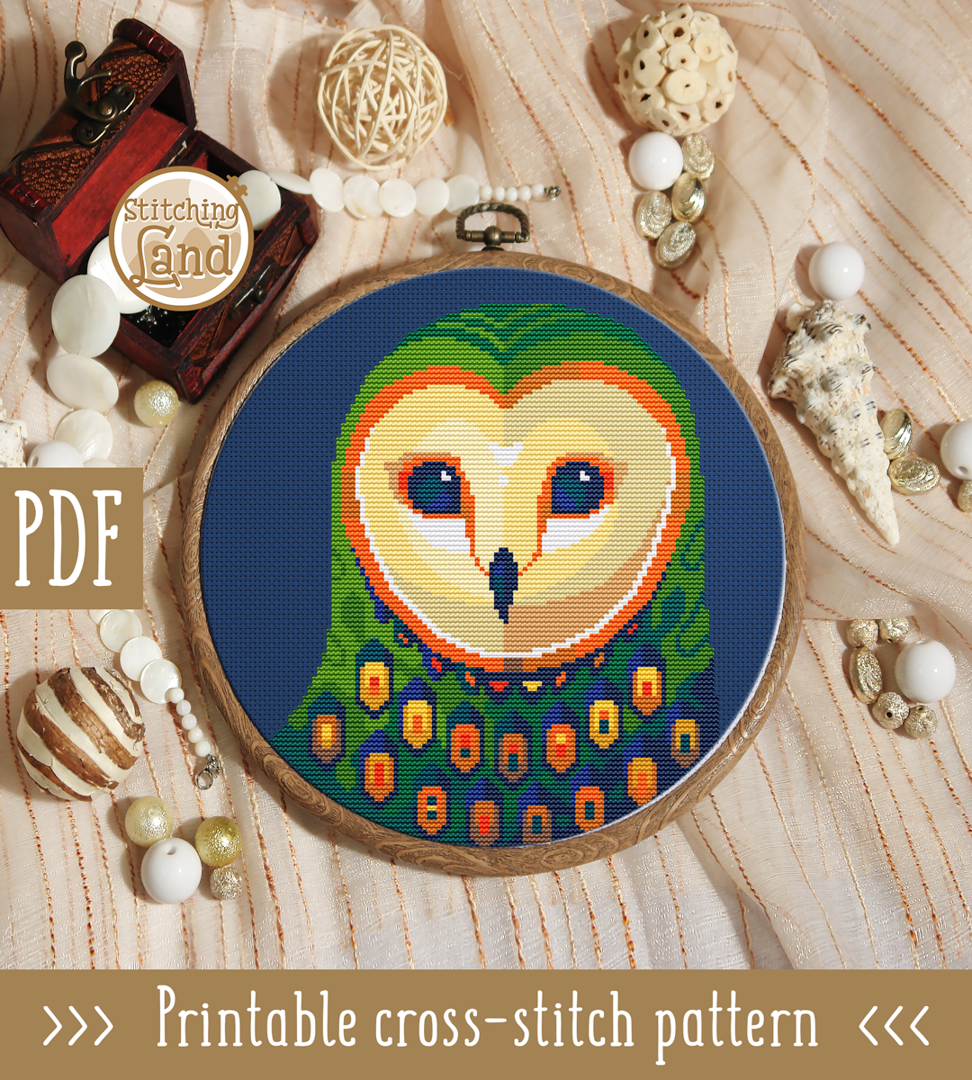 Green Owl Cross Stitch Pattern