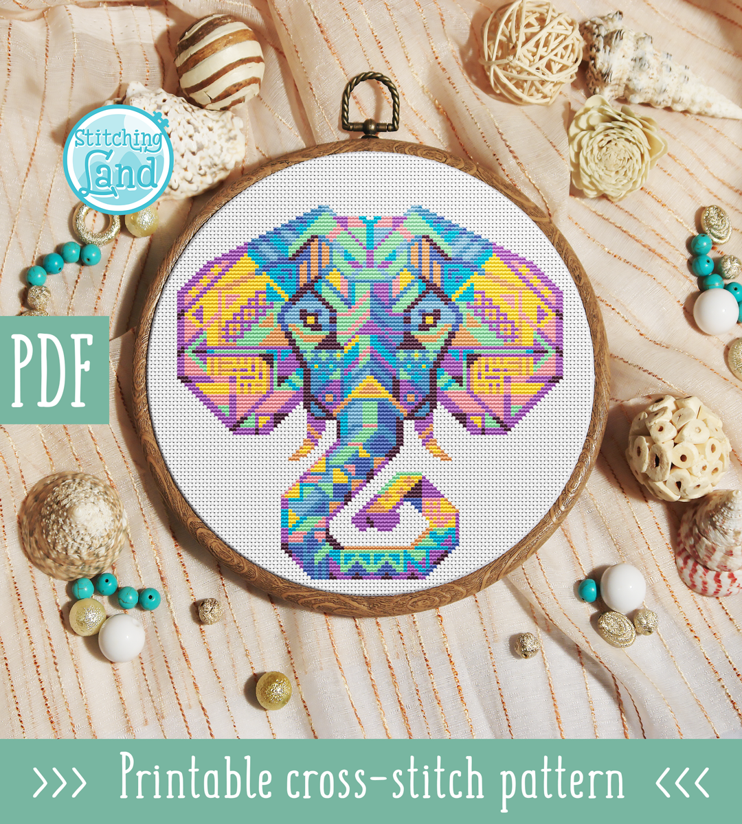 Elephant Mandala Cross Stitch Pattern