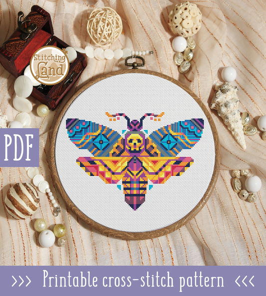 Moth Mandala Cross Stitch Pattern