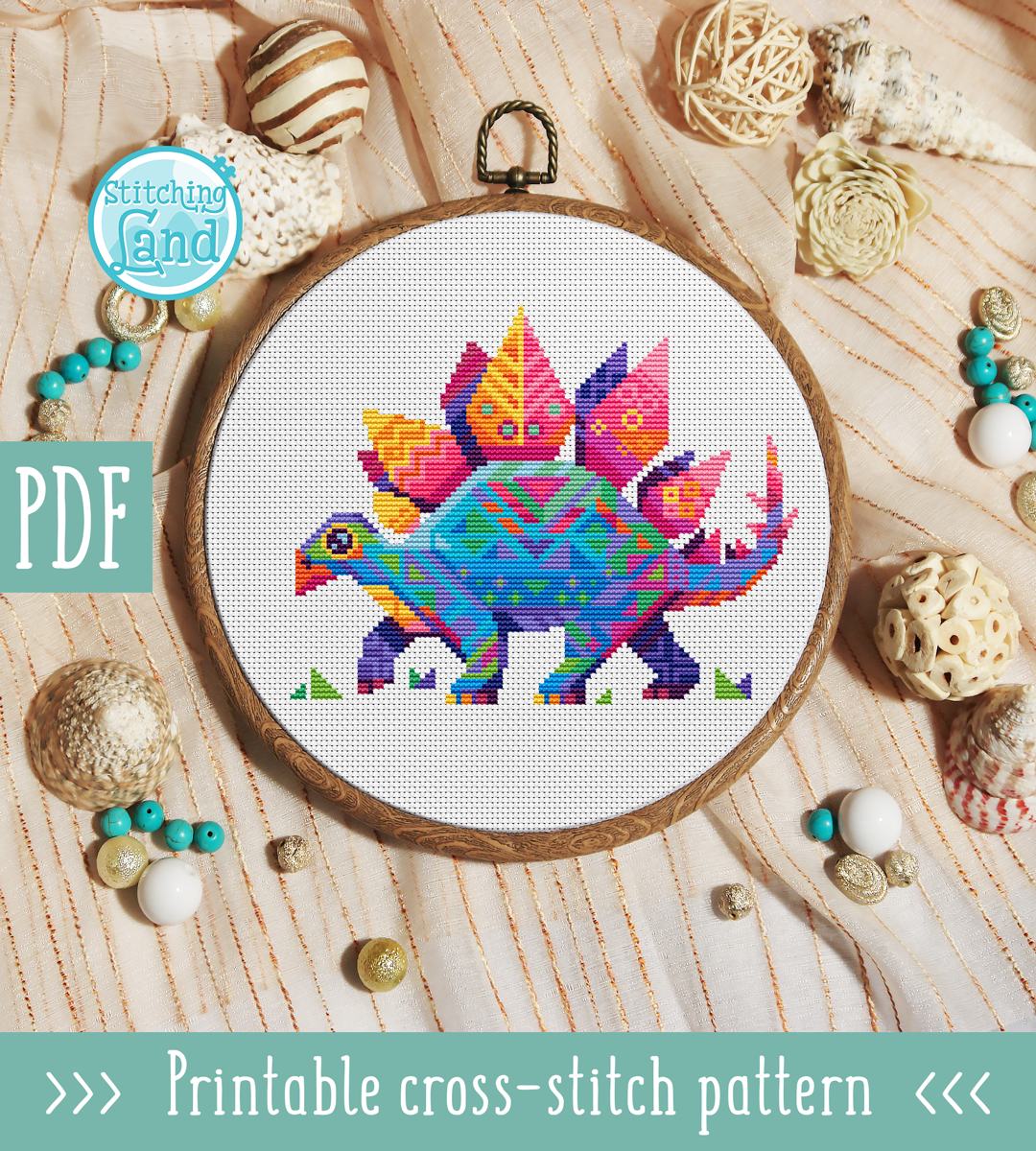 Stegosaurus Mandala Cross Stitch Pattern