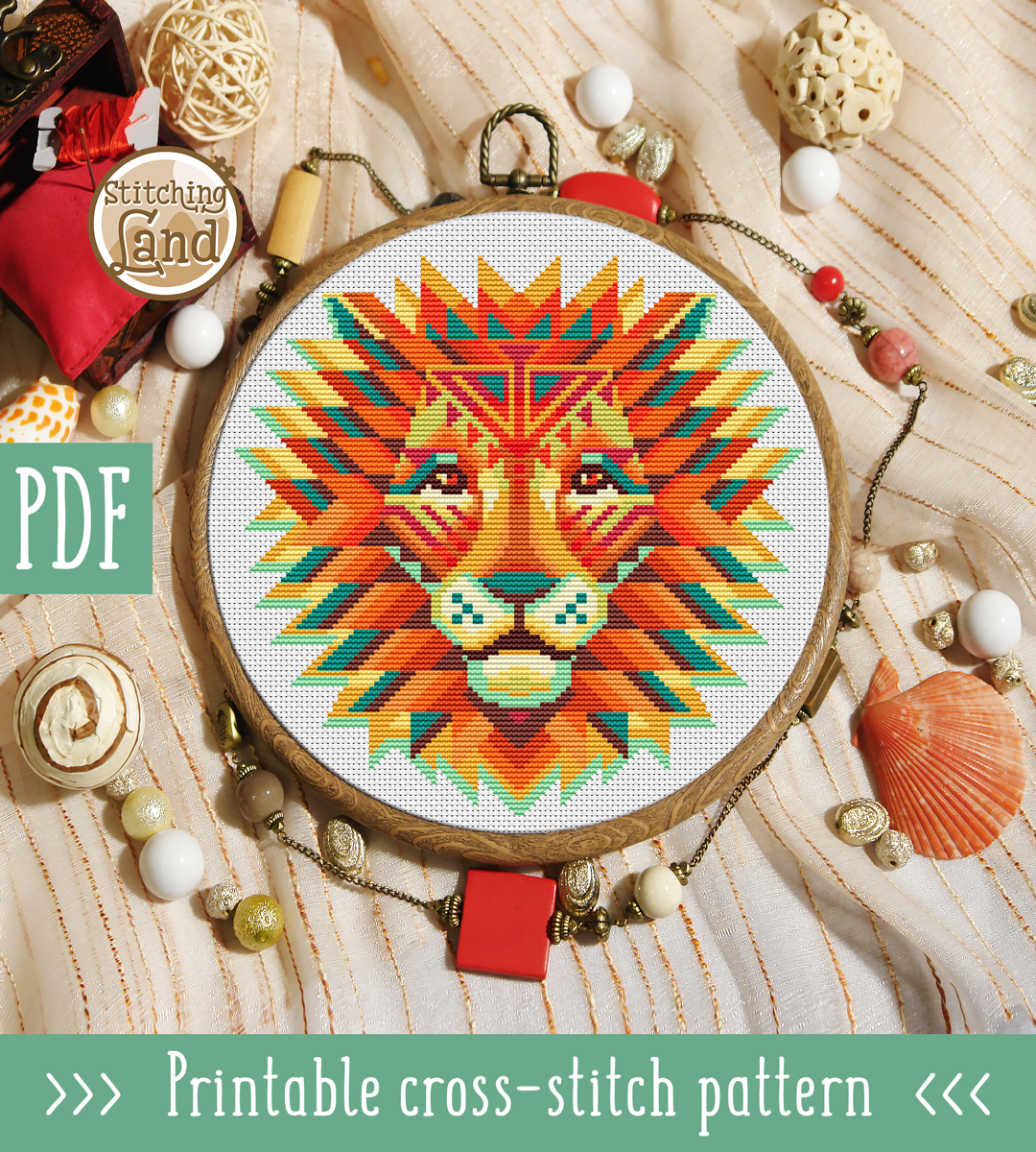 Lion Mandala Cross Stitch Pattern