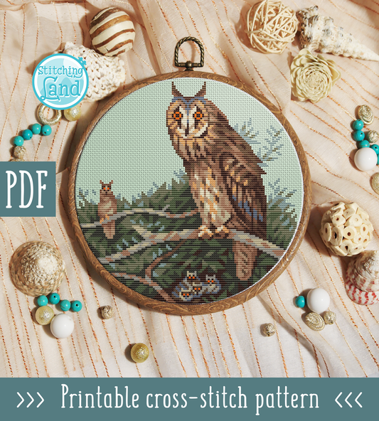 Long Eared Owl Cross Stitch Pattern